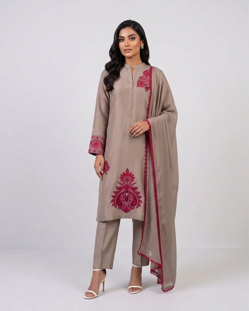 The Imperial Taupe Silk Kurta Set view 2