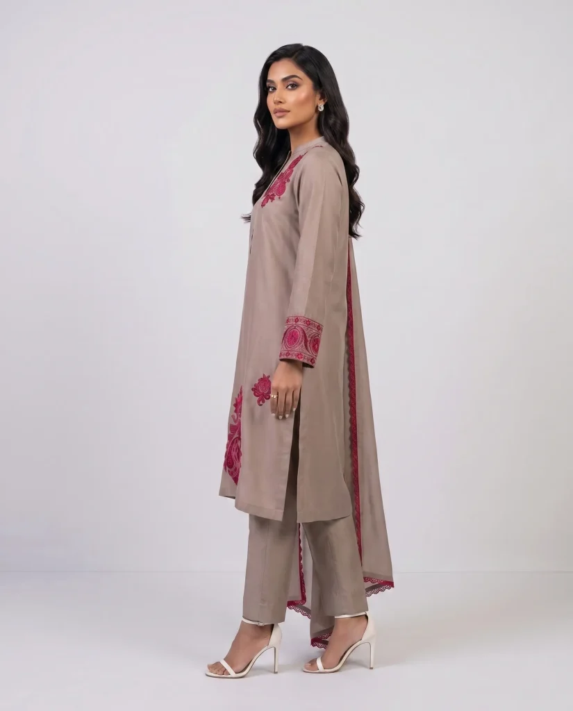 The Imperial Taupe Silk Kurta Set view 3