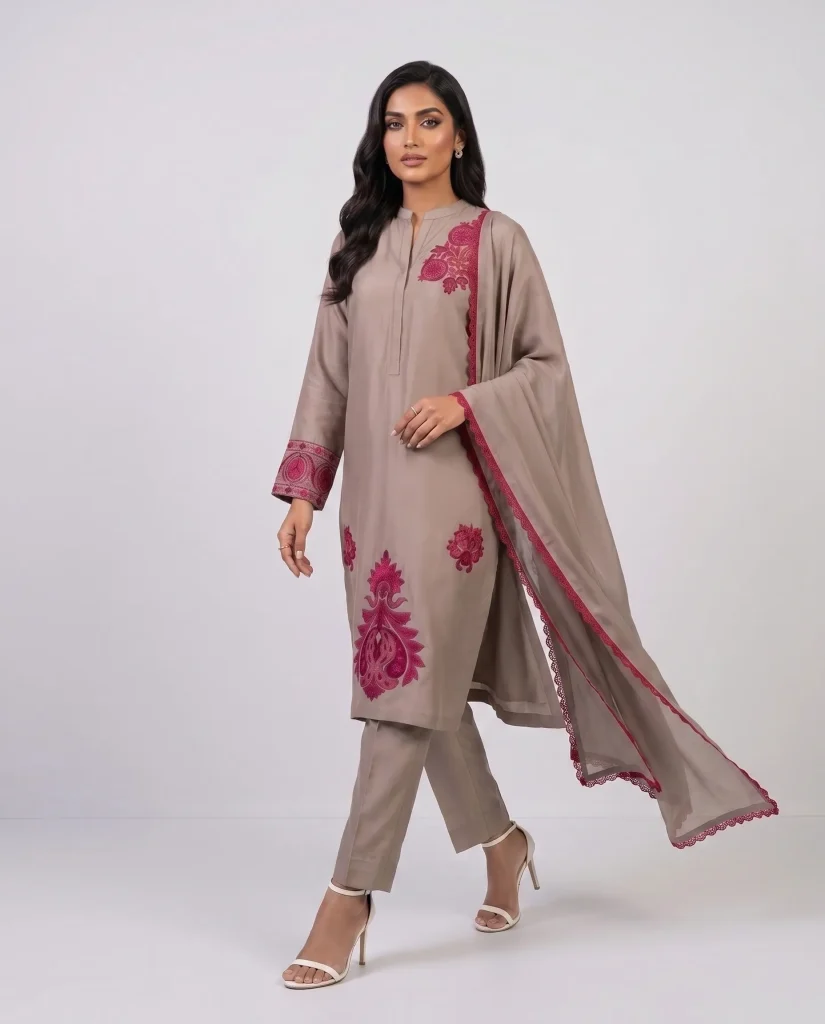The Imperial Taupe Silk Kurta Set view 4